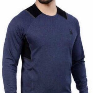 SPYDER ACTIVE Men's Size Large Blue Black Long Sleeve Pullover Moisture Wicking